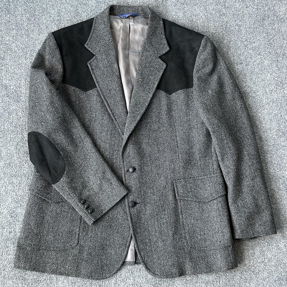 Pendleton Wool Western Sport Coat Blazer Elbow Patches Herringbone Mens‎